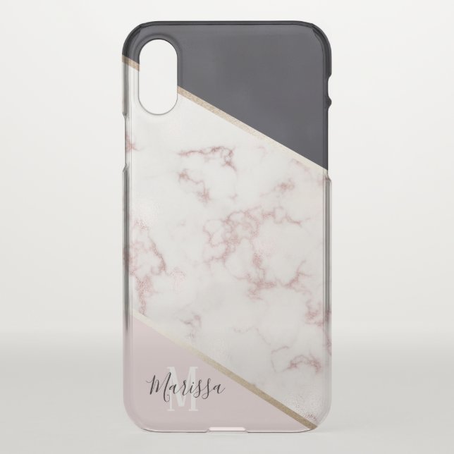 Girly Rose Gold Marble Abstract Monogram Uncommon iPhone Case (Back)