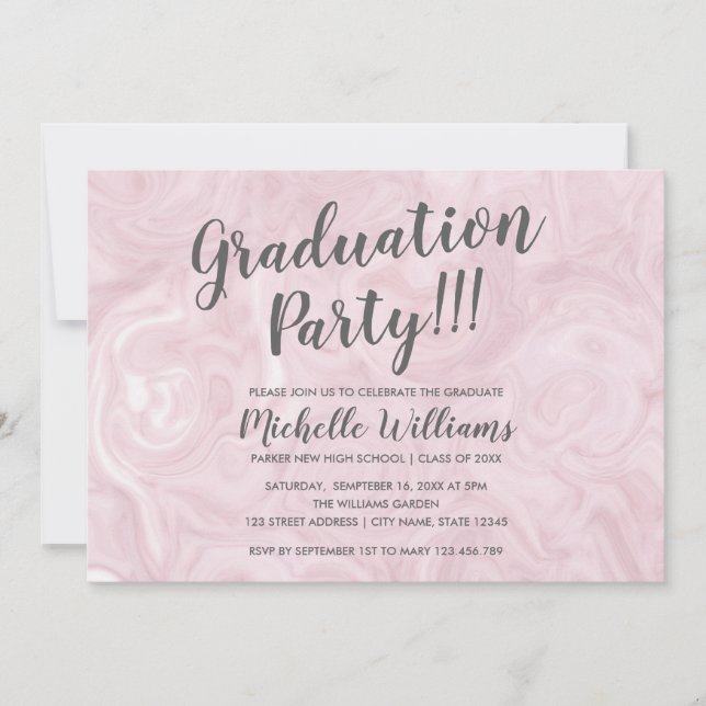Girly Rose gold marble | Feminine Graduation Invitation (Front)