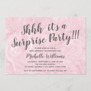 Girly Rose gold marble  Surprise Party Birthday Invitation