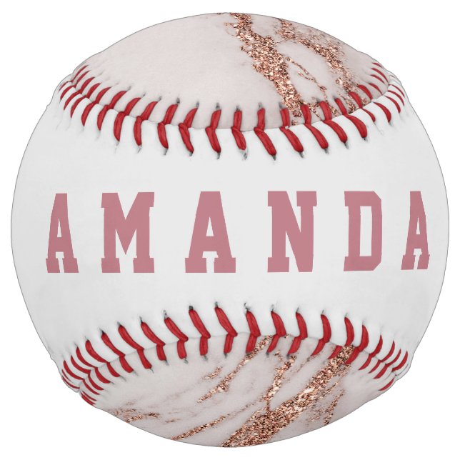 Girly Rose Gold Marble Texture Personalized Softball (Back)