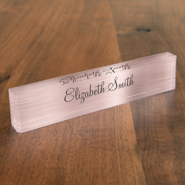 Girly Rose Gold Metallic Desk Name Plate (Side)