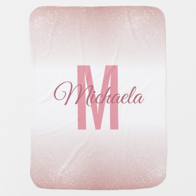 Girly Rose Gold Modern Chic Monogram Elegant Baby Blanket (Front)