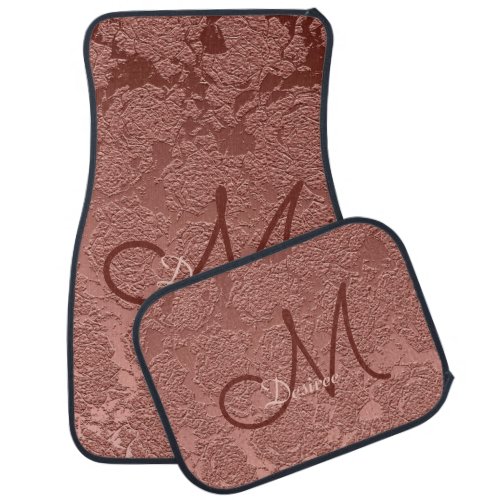 Girly Rose Gold Monogram Elegant Floral Pattern Car Floor Mat