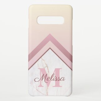 Girly Rose Gold Monogram Geometric Marble