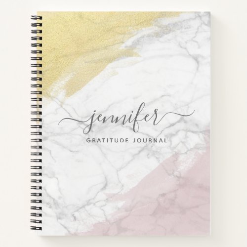 Girly Rose Gold Monogram Personalized Marble Notebook