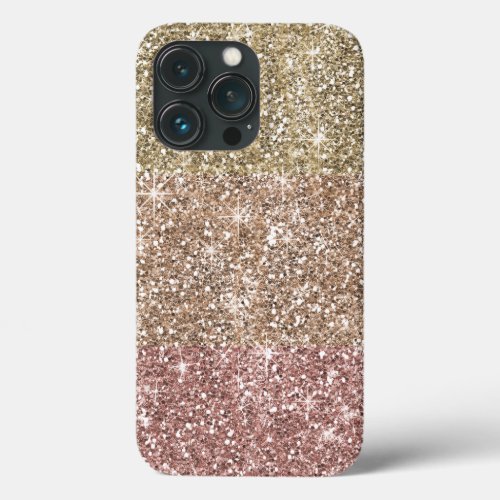 Girly Rose Gold Ombre Faux Glitter Pattern iPhone 13 Pro Case