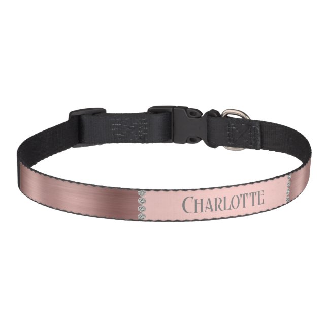 Girly Rose Gold Personalized Pet Collar (Front)