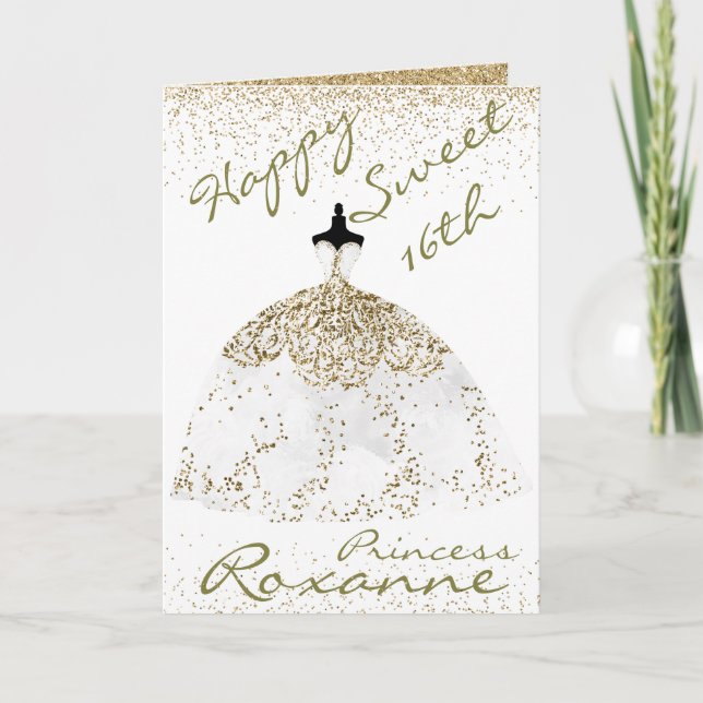 Girly Rose Gold Personalized Sweet 16th Birthday C Card (Front)