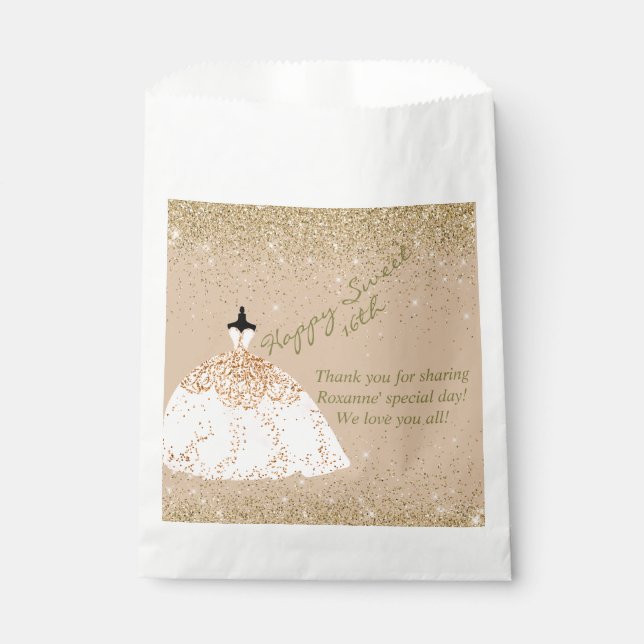 Girly Rose Gold Personalized Sweet 16th Birthday Favor Bag (Front)