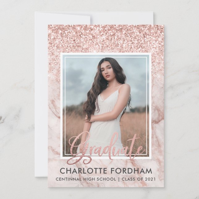 Girly Rose Gold Photo Graduation Party Invitation  (Front)