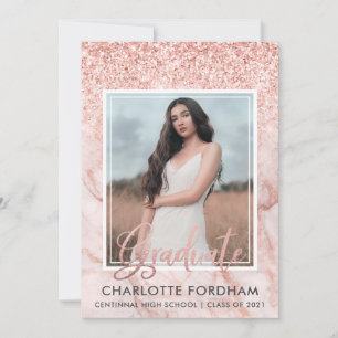 Girly Rose Gold Photo Graduation Party Invitation