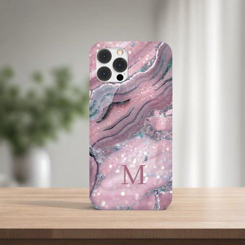 Girly Rose Gold Pink Agate Quartz Sparkle Monogram Case_Mate Samsung Galaxy S9 Case