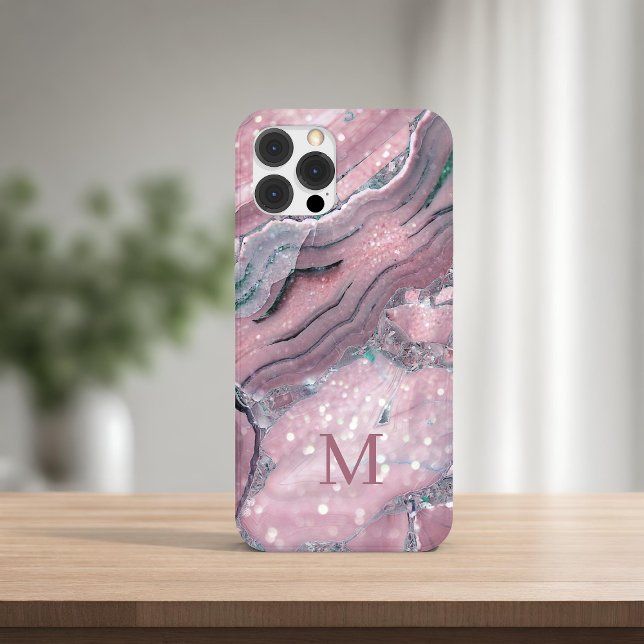 Girly Rose Gold Pink Agate Quartz Sparkle Monogram Case-Mate Samsung Galaxy Case (Girly Rose Gold Pink Agate Quartz Sparkle Monogram)