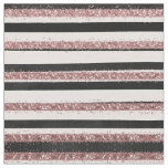 Girly Rose Gold Pink Black Glitter Stripes Pattern Fabric