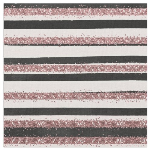 Girly Rose Gold Pink Black Glitter Stripes Pattern Fabric