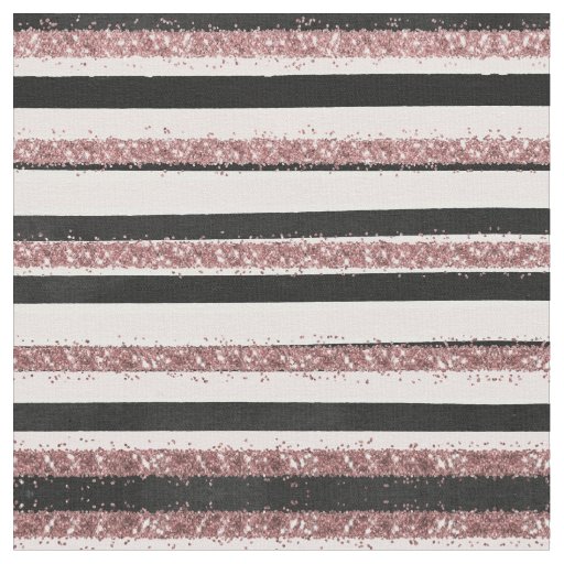Girly Rose Gold Pink Black Glitter Stripes Pattern Fabric