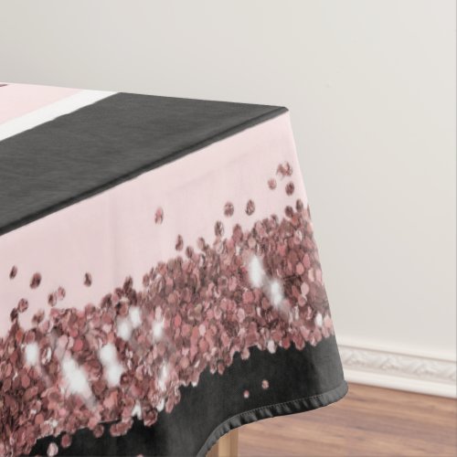 Girly Rose Gold Pink Black Glitter Stripes Pattern Tablecloth