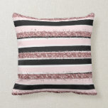 Girly Rose Gold Pink Black Glitter Stripes Pattern Throw Pillow<br><div class="desc">This elegant, modern, and girly pattern is perfect for the trendy and stylish fashionista. It features a faux printed rose gold scatter glitter stripes pattern alongside blush pink and black stripes on top of a simple white background. It's glamorous, luxury, and pretty. ***IMPORTANT DESIGN NOTE: For any custom design request...</div>