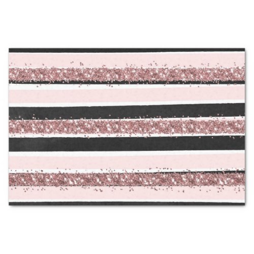Girly Rose Gold Pink Black Glitter Stripes Pattern Tissue Paper