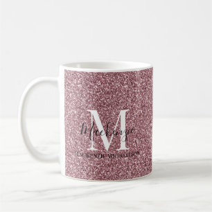 Girly Rose Gold Pink Glitter Monogram Name Coffee Mug
