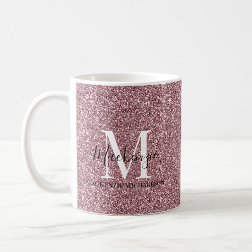 Girly Rose Gold Pink Glitter Monogram Name  Coffee Mug