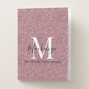 Girly Rose Gold Pink Glitter Monogram Name  Pocket Folder