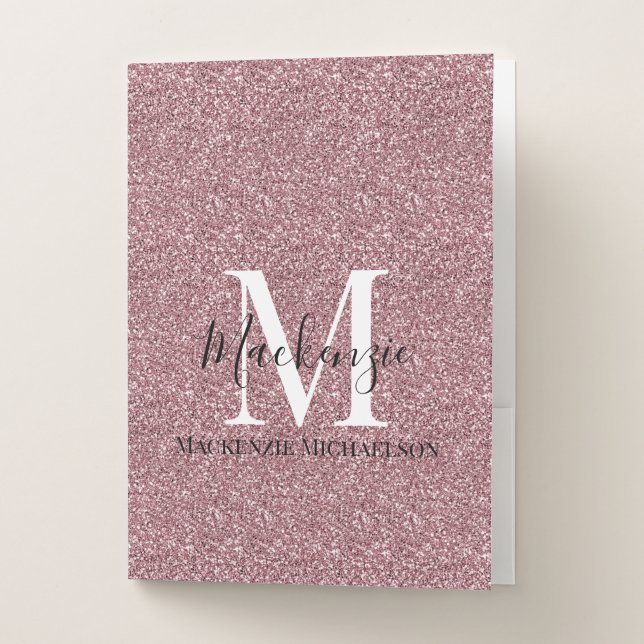 Girly Rose Gold Pink Glitter Monogram Name  Pocket Folder (Front)