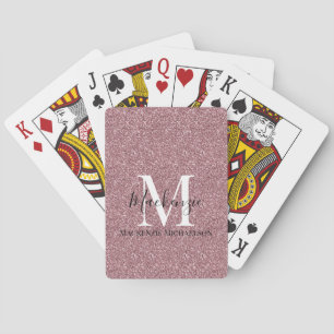 Girly Rose Gold Pink Glitter Monogram Name Poker Cards
