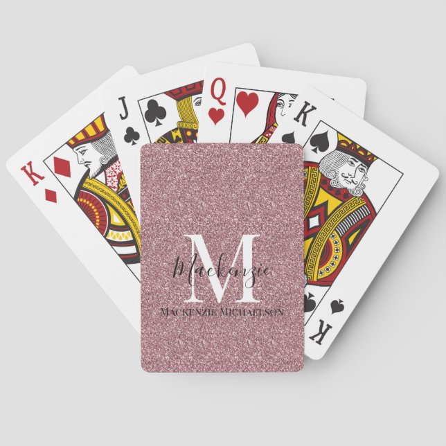 Girly Rose Gold Pink Glitter Monogram Name  Poker Cards (Back)