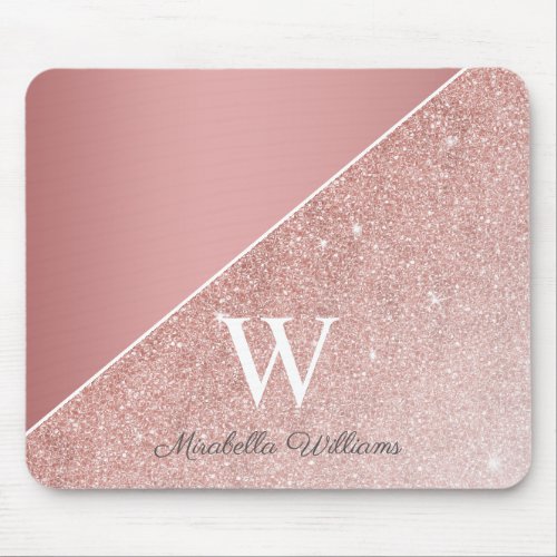 Girly Rose Gold Pink Glitter Sparkle Monogram  Mouse Pad