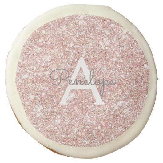 Girly Rose Gold Pink Glitter Sparkle Monogram Sugar Cookie (Front)