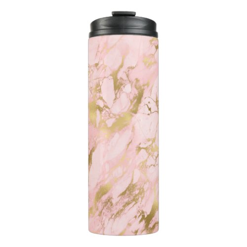 Girly Rose Gold Pink Marble Glitter Thermal Tumbler