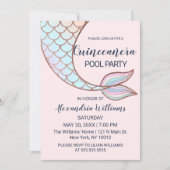 Girly Rose Gold Pink Mermaid Tail Quinceañera Invitation (Front)