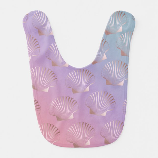 Girly rose gold seashell pattern colorful gradient baby bib (Front)