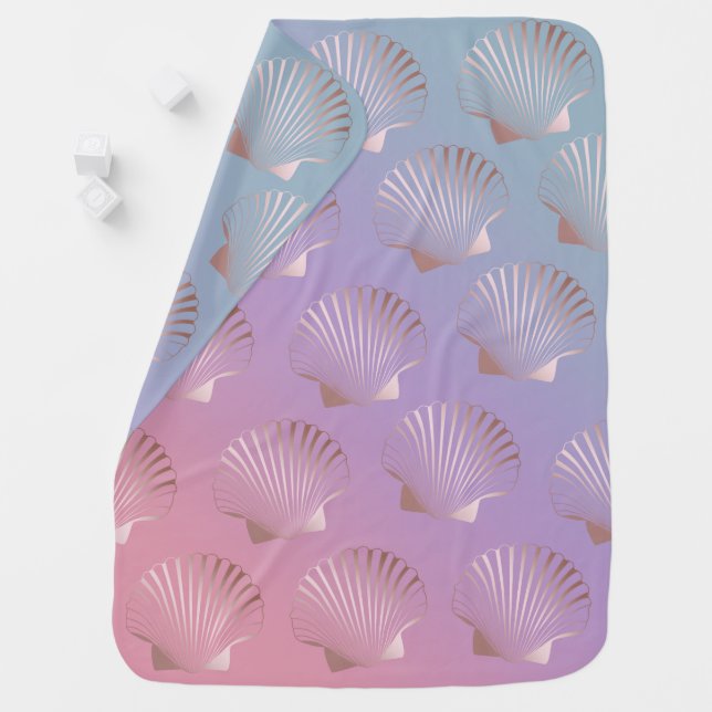 Girly rose gold seashell pattern colorful gradient baby blanket (In Situ)
