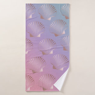 Girly rose gold seashell pattern colorful gradient bath towel set