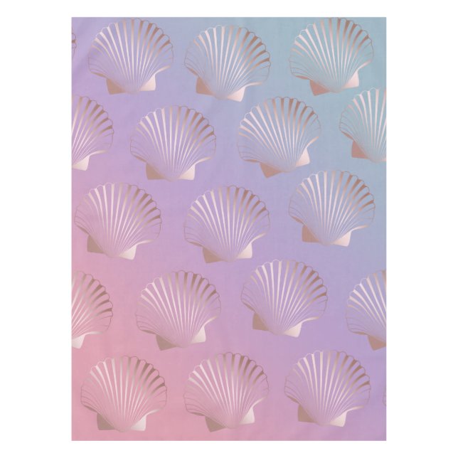 Girly rose gold seashell pattern colorful gradient tablecloth (Front)