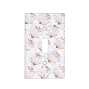 Girly rose gold seashell pattern & white marble light switch cover