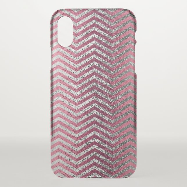Girly rose gold  silver glitter chevron metallic uncommon iPhone case (Back)