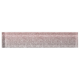 Girly Rose Gold Silver Glitter Ombre Design Desk Name Plate