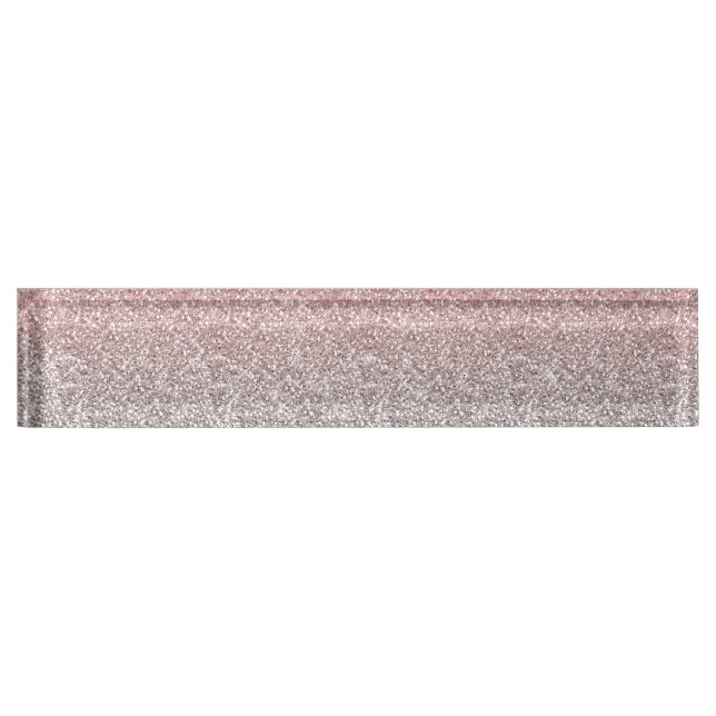 Girly Rose Gold Silver Glitter Ombre Design Desk Name Plate (Front)