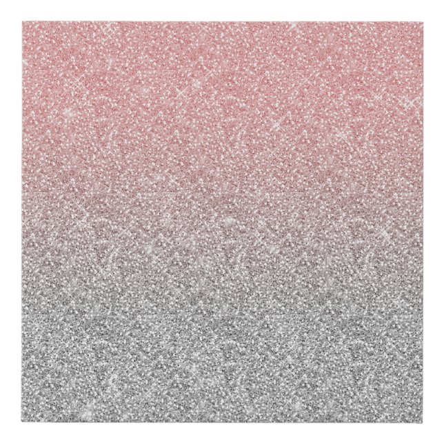 Girly Rose Gold Silver Glitter Ombre Design Faux Canvas Print (Front)