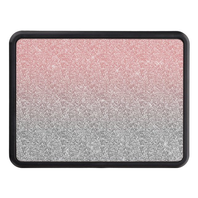 Girly Rose Gold Silver Glitter Ombre Design Hitch Cover (Front)