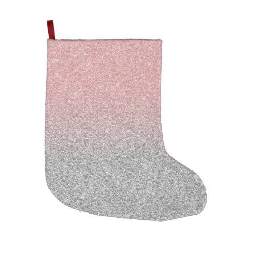 Girly Rose Gold Silver Glitter Ombre Design Large Christmas Stocking