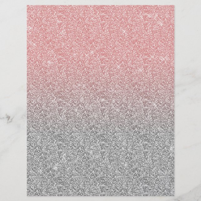 Girly Rose Gold Silver Glitter Ombre Design Letterhead (Front)