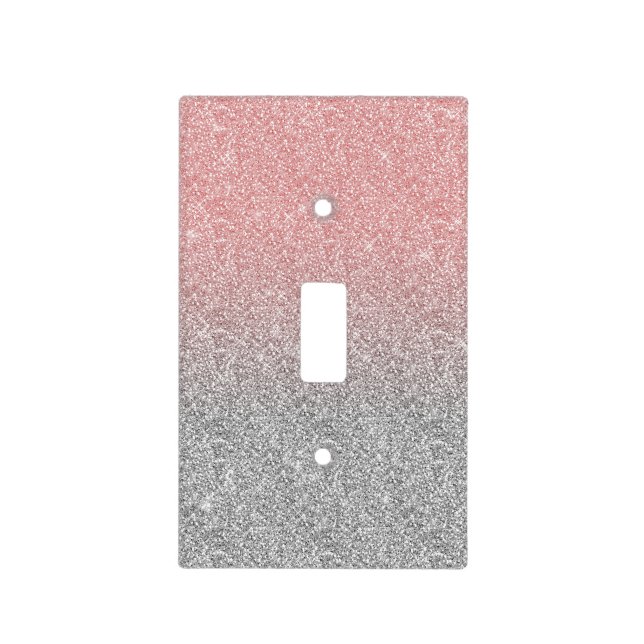 Girly Rose Gold Silver Glitter Ombre Design Light Switch Cover (Front)