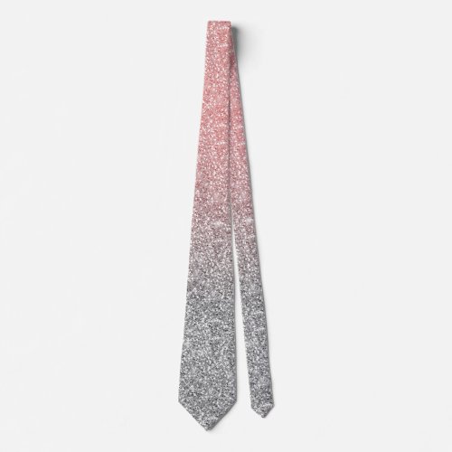 Girly Rose Gold Silver Glitter Ombre Design Neck Tie