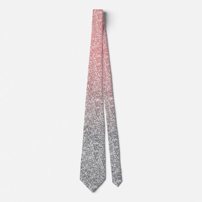Girly Rose Gold Silver Glitter Ombre Design Neck Tie (Front)