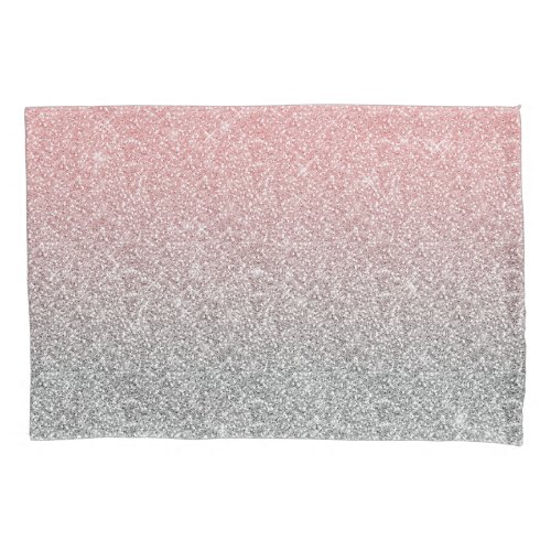 Girly Rose Gold Silver Glitter Ombre Design Pillow Case
