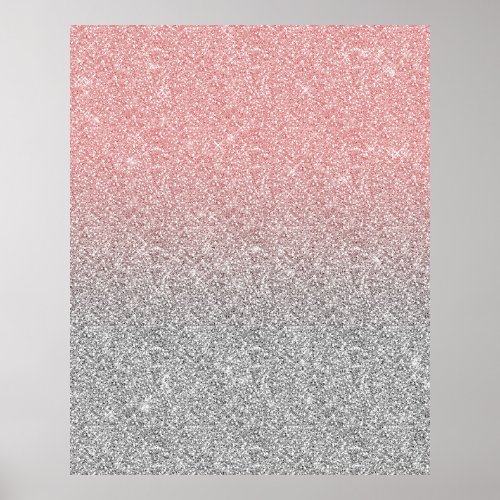 Girly Rose Gold Silver Glitter Ombre Design Poster